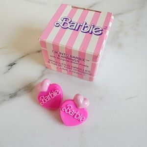 Vintage 1989 Mattel Barbie Pink Heart Stud Earrings “I’m Into Barbie” NIB